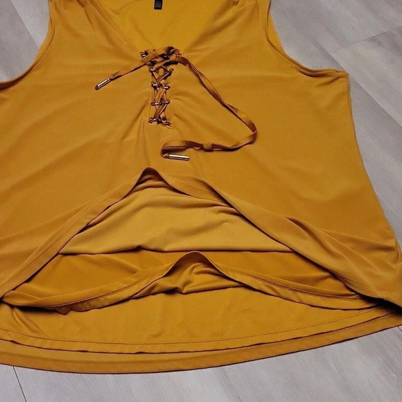 🛍White House Black Market Marigold‎ Tie Front Sleeveless Lined Blouse Womens XL - Picture 4 of 7